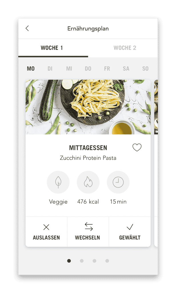 NFC Ernährungsplan Plan mit Mahlzeiten (Smartphone Ansicht Beispiel Tag)