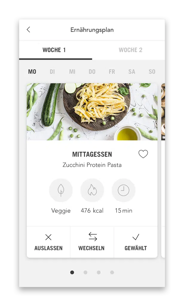 NFC Ernährungsplan Plan mit Mahlzeiten (Smartphone Ansicht Beispiel Tag)